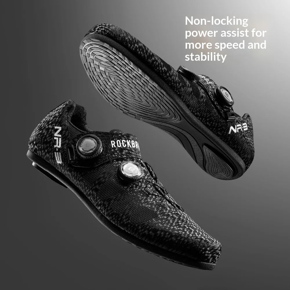 ROCKBROS Professional Road Mountain Bike Shoes with Adjustable Rotary Knob Anti Slip Bicycle Racing Sneakers  - Black/Size 36 - 3