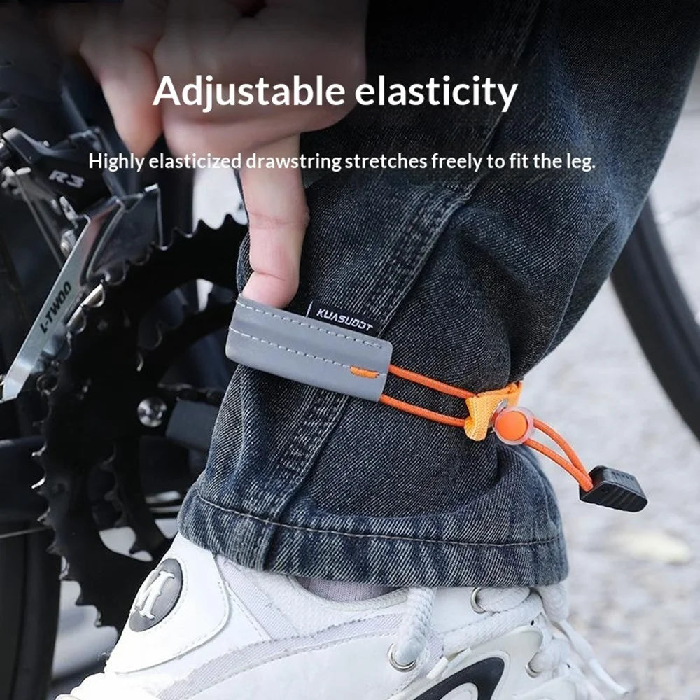 Adjustable Reflective Leg Straps Cycling Pants Cuffs Safety Bands for Road Mountain Bike Night Running - Orange - 2