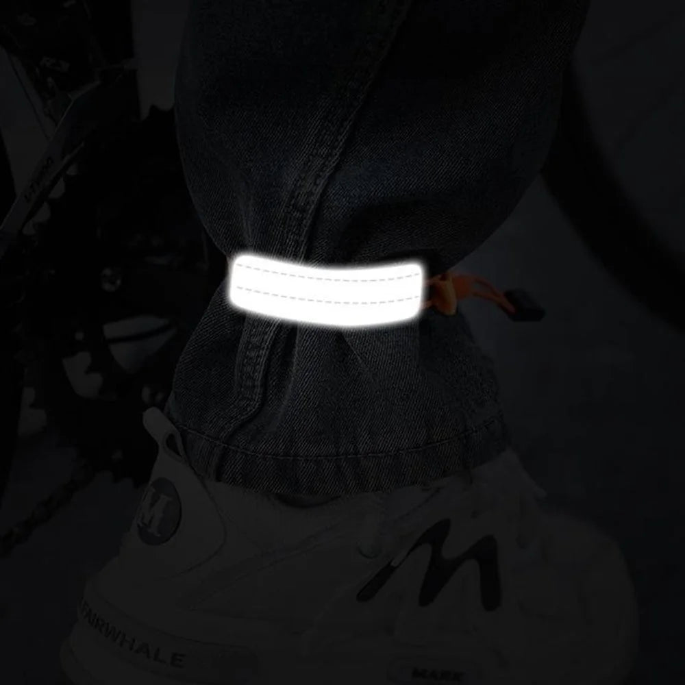 Adjustable Reflective Leg Straps Cycling Pants Cuffs Safety Bands for Road Mountain Bike Night Running - Orange - 7