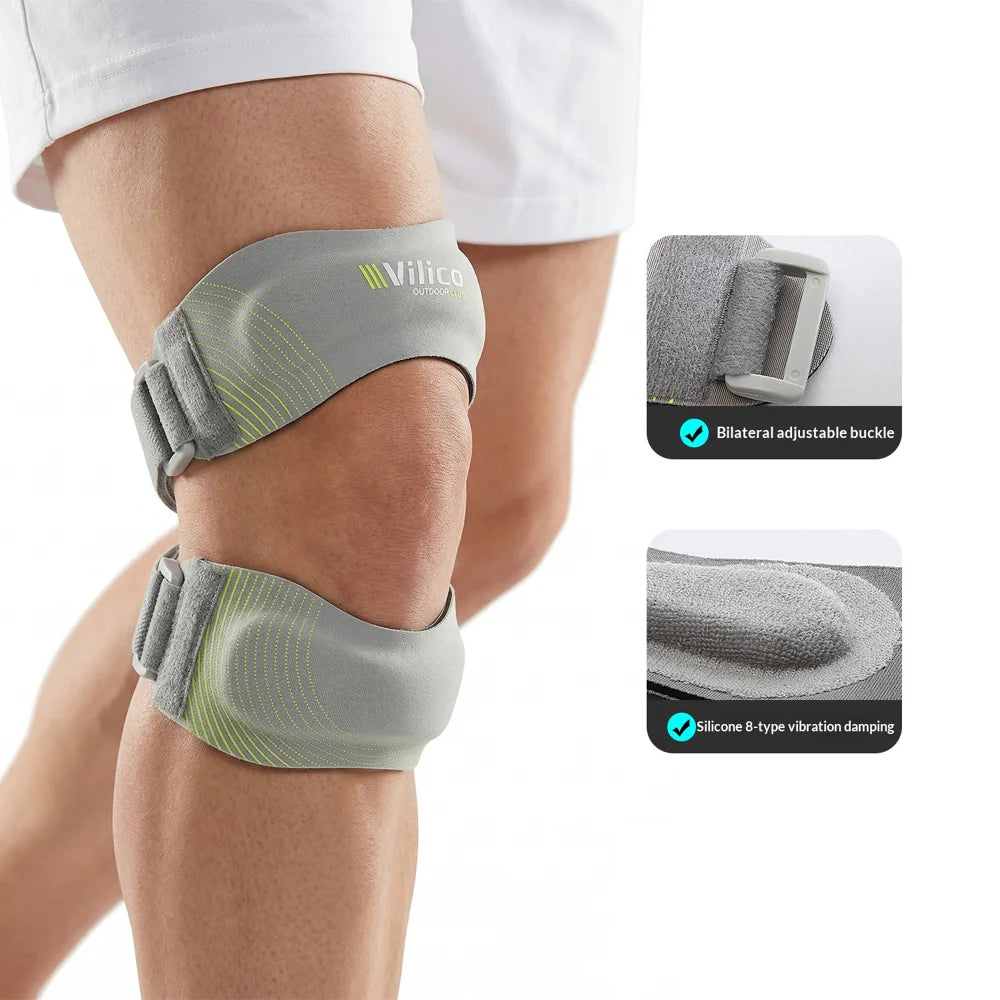 VILICO AB190 1Pc Knee Support Adjustable Magic Tape Patella Stabilizer Brace for Basketball Running - Gray - 2