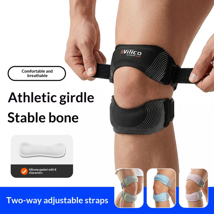 VILICO AB190 1Pc Knee Support Adjustable Magic Tape Patella Stabilizer Brace for Basketball Running - Gray - 3