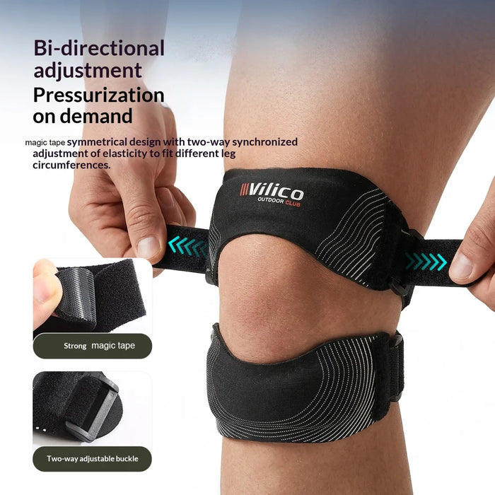 VILICO AB190 1Pc Knee Support Adjustable Magic Tape Patella Stabilizer Brace for Basketball Running - Gray - 5