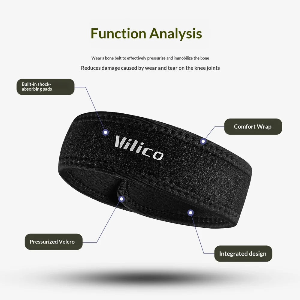 VILICO AB189 1Pc Professional Knee Support Shock Absorbing Adjustable Patella Strap for Basketball Running Fitness - Black/40cm - 5
