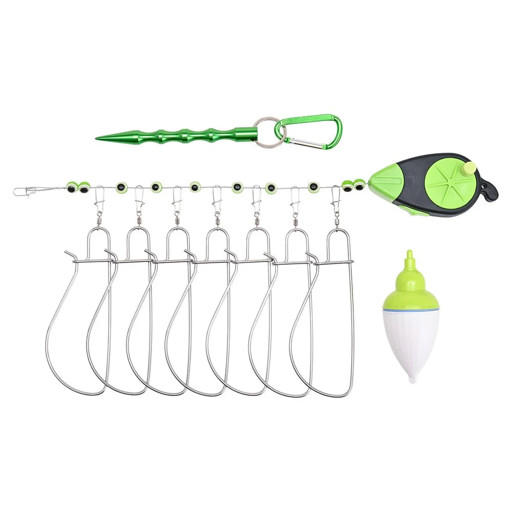 LEO 28282 Stainless Steel  Fish Buckle Lock Fishing Stringer Clip with 7pcs Snaps Fishing Holder Kit - Size L - 1