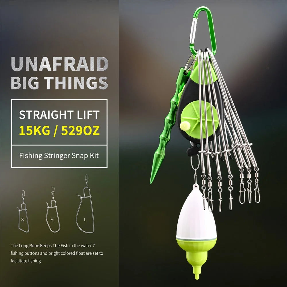LEO 28282 Stainless Steel  Fish Buckle Lock Fishing Stringer Clip with 7pcs Snaps Fishing Holder Kit - Size L - 2