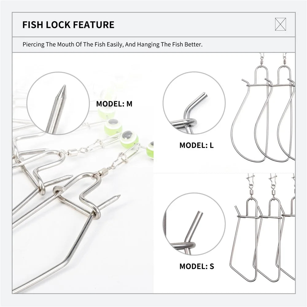 LEO 28282 Stainless Steel  Fish Buckle Lock Fishing Stringer Clip with 7pcs Snaps Fishing Holder Kit - Size L - 6