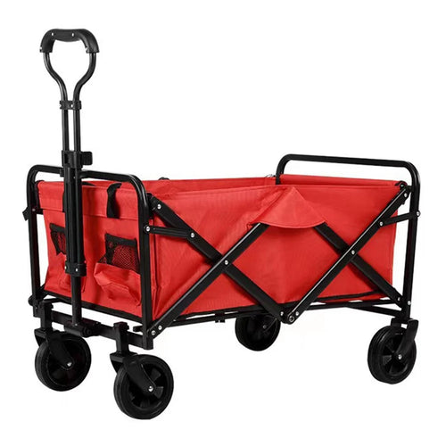 Outdoor Camping Garden Cart Collapsible Folding Gardening Utility Wagon with Adjustable Handle - Red - 1