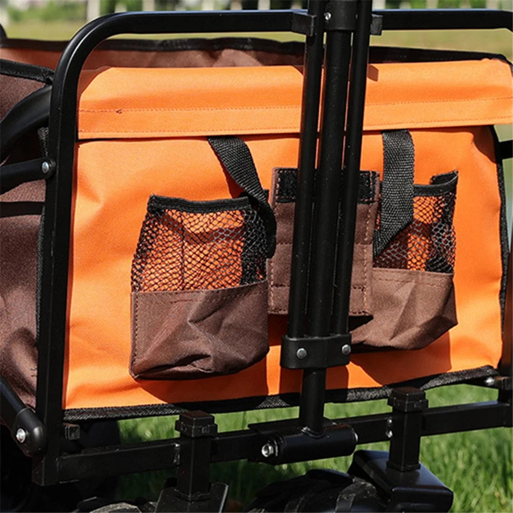 Outdoor Camping Garden Cart Collapsible Folding Gardening Utility Wagon with Adjustable Handle - Red - 3