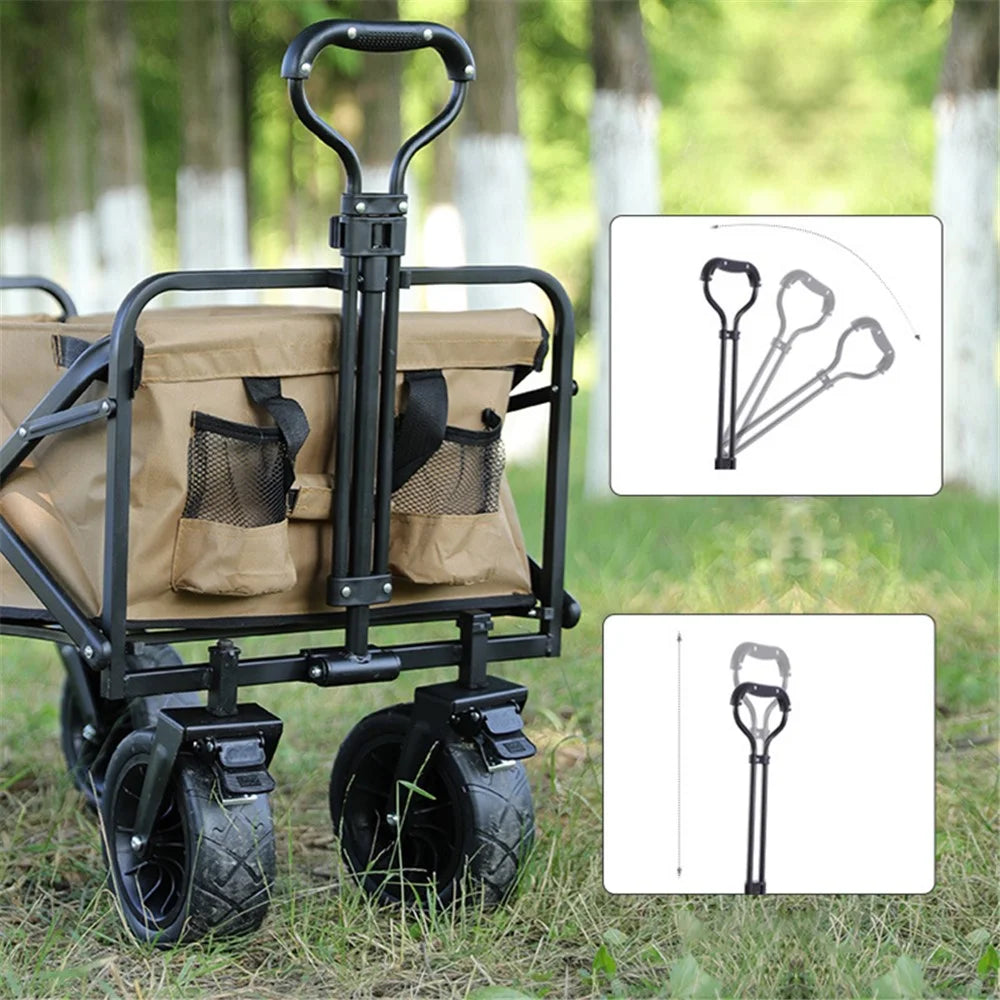 Outdoor Camping Garden Cart Collapsible Folding Gardening Utility Wagon with Adjustable Handle - Red - 7