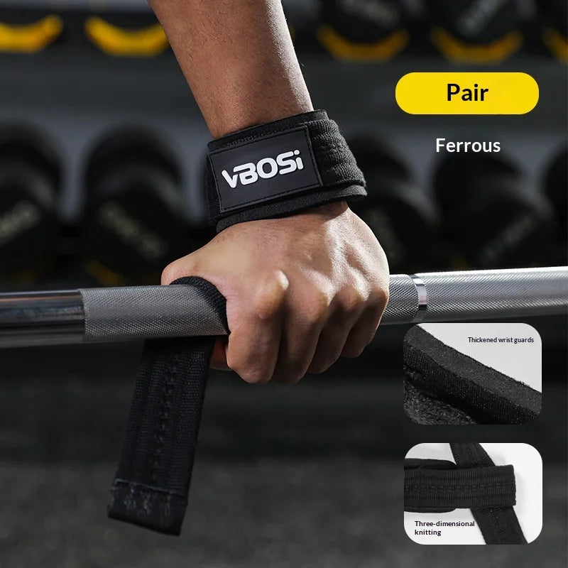VBOSI 0404V 1 Pair Lifting Straps 6mm Padded Gym Wrist Wraps Anti-Slip Weight Lifting Grips for Deadlift Pull-ups - Black - 2