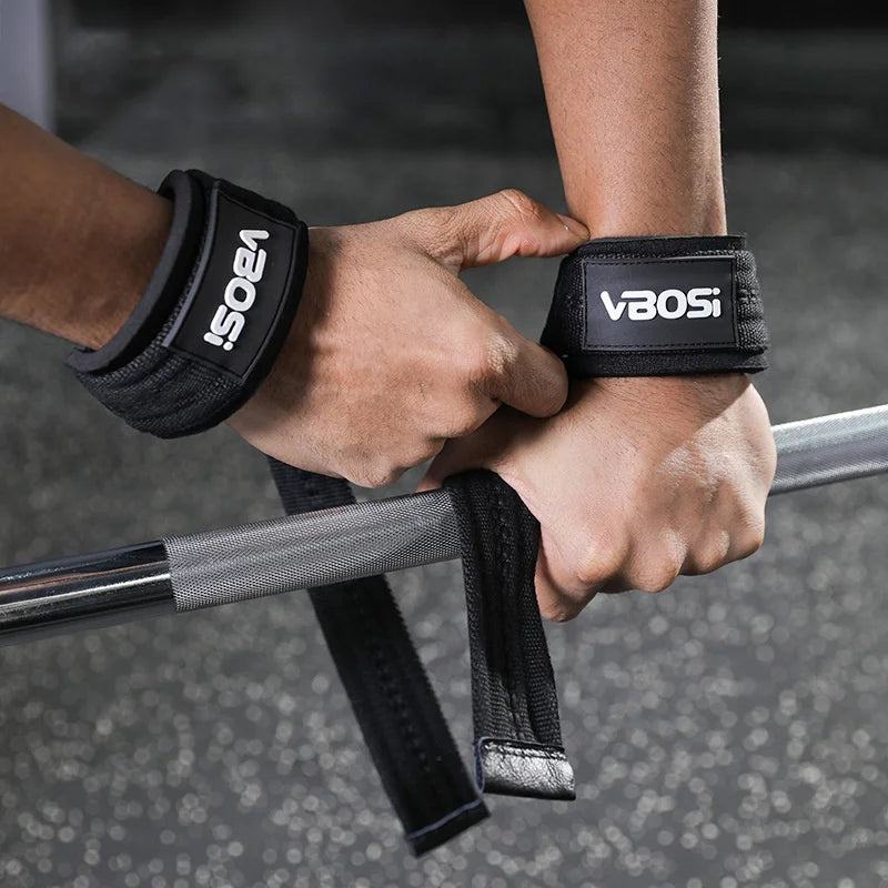 VBOSI 0404V 1 Pair Lifting Straps 6mm Padded Gym Wrist Wraps Anti-Slip Weight Lifting Grips for Deadlift Pull-ups - Black - 3