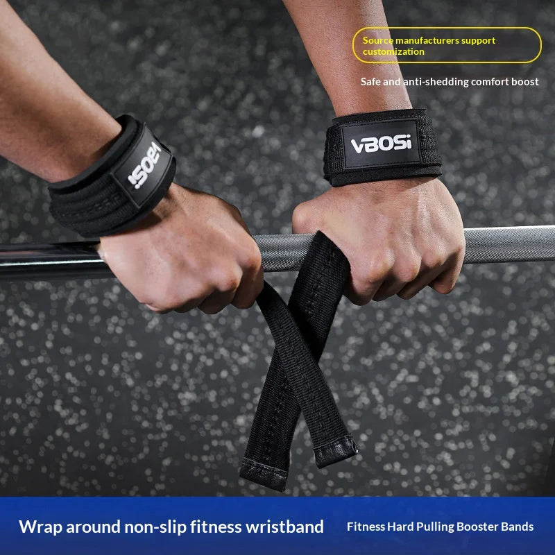 VBOSI 0404V 1 Pair Lifting Straps 6mm Padded Gym Wrist Wraps Anti-Slip Weight Lifting Grips for Deadlift Pull-ups - Black - 4