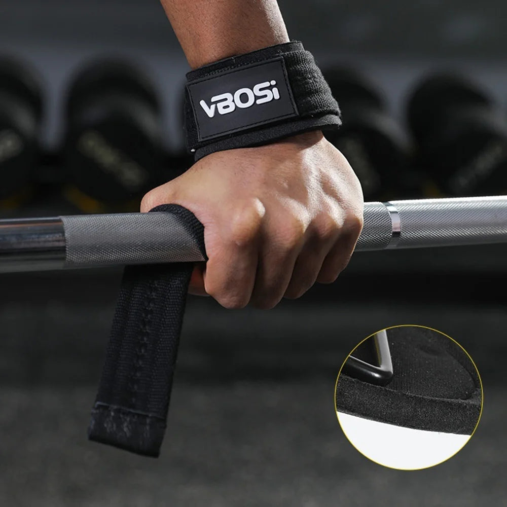 VBOSI 0404V 1 Pair Lifting Straps 6mm Padded Gym Wrist Wraps Anti-Slip Weight Lifting Grips for Deadlift Pull-ups - Black - 7