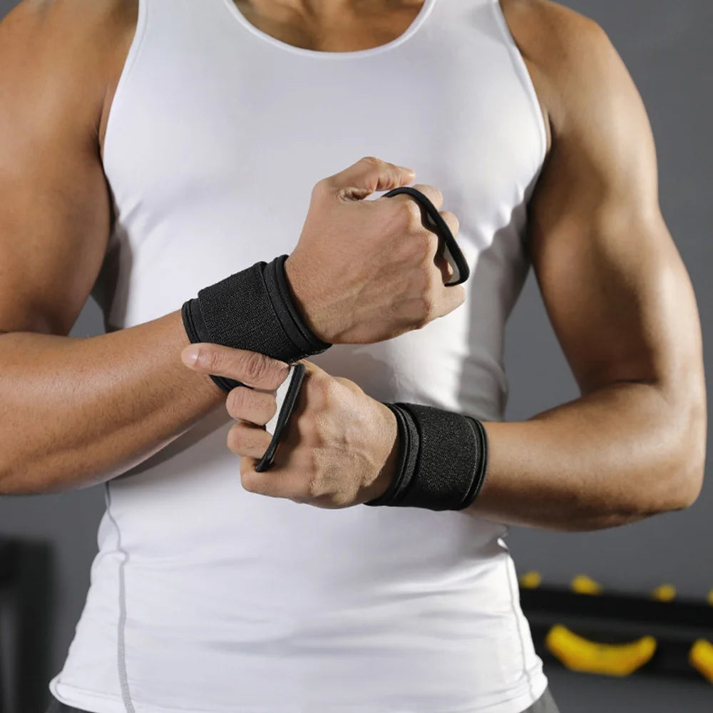 VBOSI 3304V 1 Pair Second-layer Cowhide 3-Hole Grips with Wrist Support Weightlifting Gloves for Deadlift Pull-up Gym Training - M Black - 2
