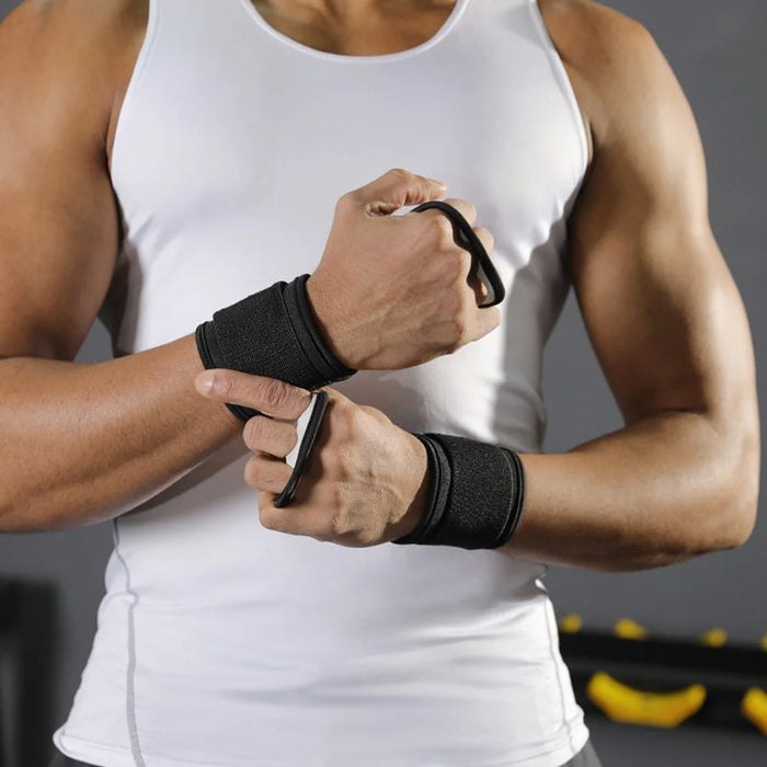 VBOSI 3304V 1 Pair Second-layer Cowhide 3-Hole Grips with Wrist Support Weightlifting Gloves for Deadlift Pull-up Gym Training - M Black - 2