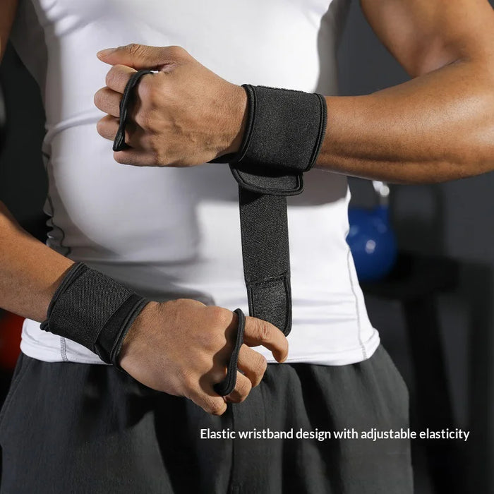 VBOSI 3304V 1 Pair Second-layer Cowhide 3-Hole Grips with Wrist Support Weightlifting Gloves for Deadlift Pull-up Gym Training - M Black - 5