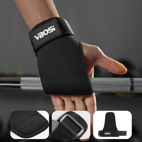 VBOSI 9304V 1 Pair Breathable Lifting Straps Weightlifting Grips Workout Gloves for Deadlift Pull Up Gym - Black - 1