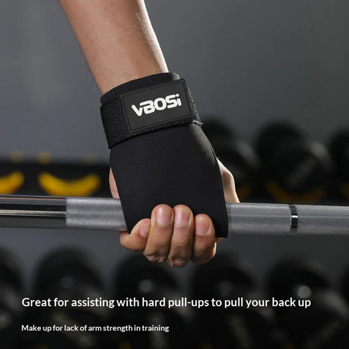 VBOSI 9304V 1 Pair Breathable Lifting Straps Weightlifting Grips Workout Gloves for Deadlift Pull Up Gym - Black - 2