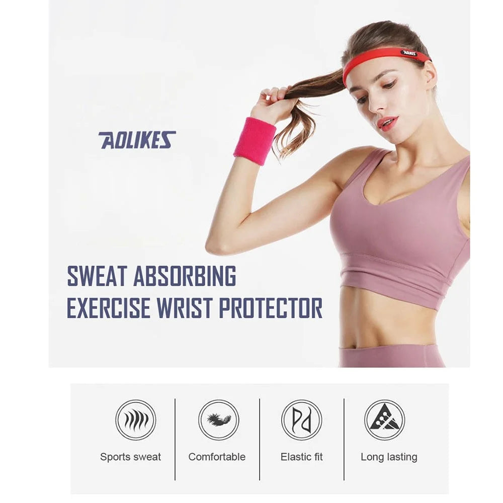 AOLIKES A-0230-8cm 1PC Wrist Sweatbands Sports Soft Sweat Absorbed Wristbands Wrist Bands for Football, Basketball, Running, Golf - Rose - 2