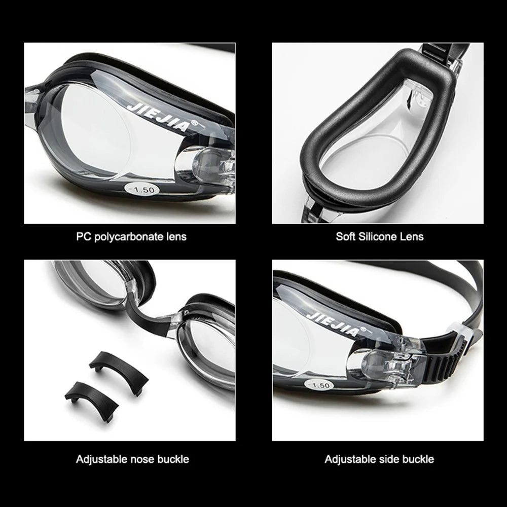 JIEJIA OPT2660 Adult Myopia Swimming Goggles HD Waterproof Anti-Fog Anti-UV Eyeglasses - Black / 150 Degrees - 5