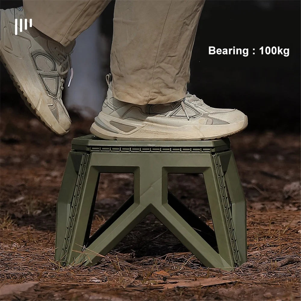HALIN Plastic Multi-purpose Folding Stool Outdoor Portable Camping Stool for Adults Children - Army Green - 2