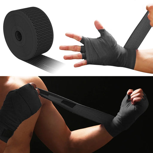 AIBEIJIAN BD001 2Pcs 450*5cm Cotton Boxing Kickboxing Muay Thai Hand Wraps Elastic Breathable Bandage - Black - 2