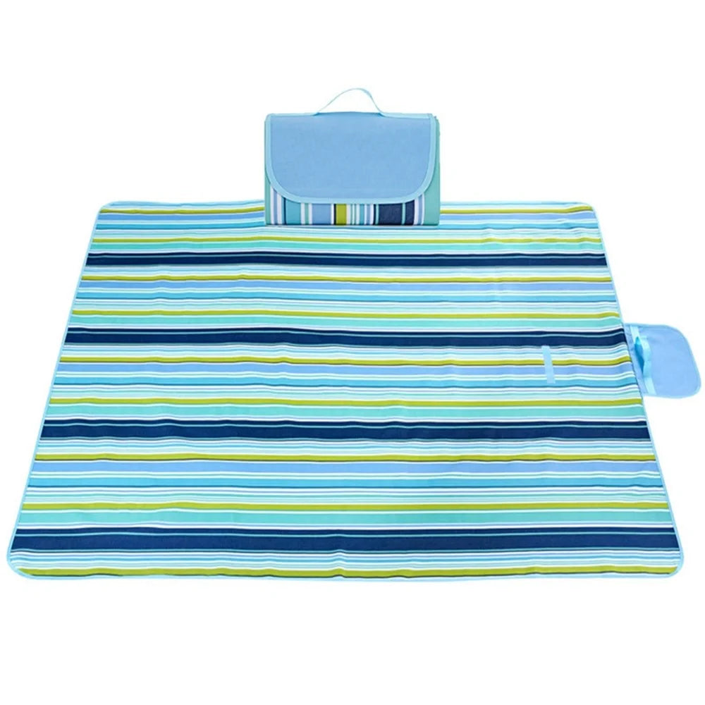 LEVORYEOU LR-987774 200*150cm Portable Outdoor Camping Picnic Mat Foldable Waterproof Lawn Mat - Blue Stripes - 2