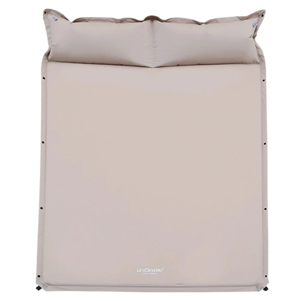 LEVORYEOU QD-8718 Double Person Sleeping Bed 5cm Thicken Automatic Inflatable Cushion Outdoor Camping Splicing Air Mattress with Integrated Pillow, 192*132*5cm - Gold - 1