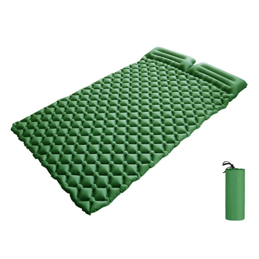 GM-DAM01 Double Person Rhombus Air Mat Outdoor Camping Sleeping Cushion Inflatable Mattress with Pillow - Green - 1