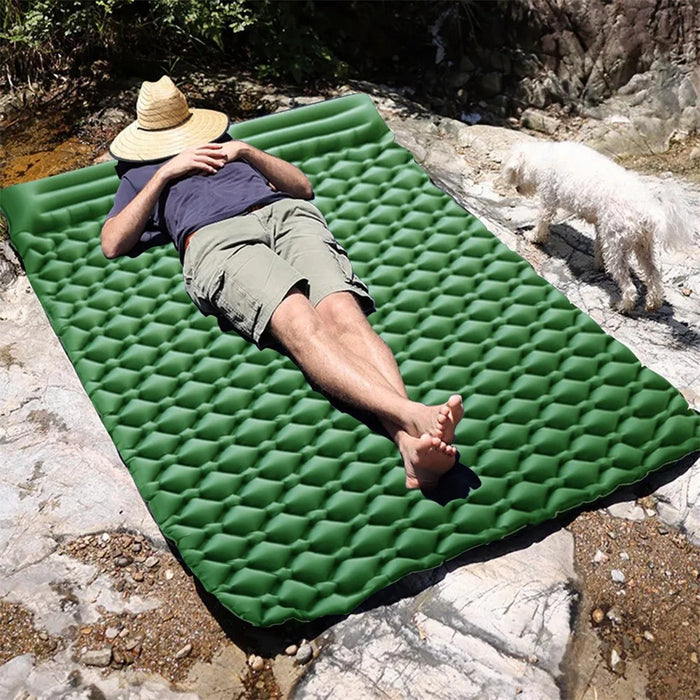 GM-DAM01 Double Person Rhombus Air Mat Outdoor Camping Sleeping Cushion Inflatable Mattress with Pillow - Green - 3