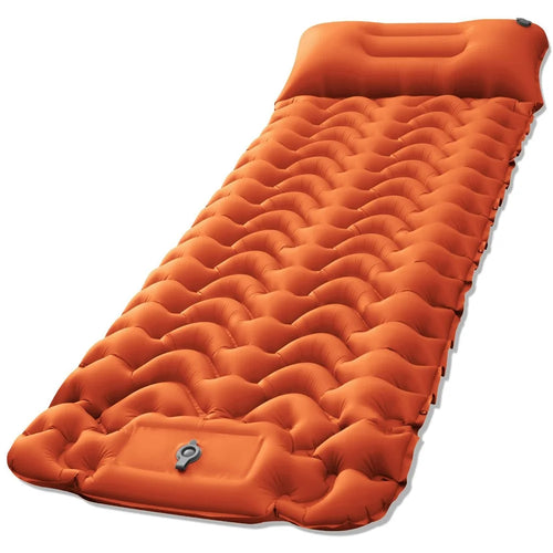 Wave Shape Design Outdoor Camping Mat Foot Stepping Inflation Portable Waterproof Air Mattress with Pillow - Orange - 1