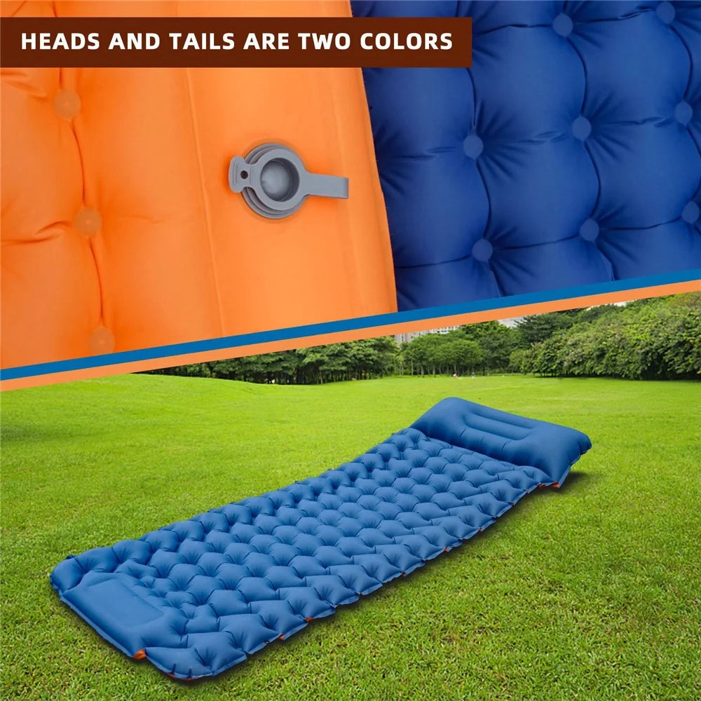 Wave Shape Design Outdoor Camping Mat Foot Stepping Inflation Portable Waterproof Air Mattress with Pillow - Orange - 3