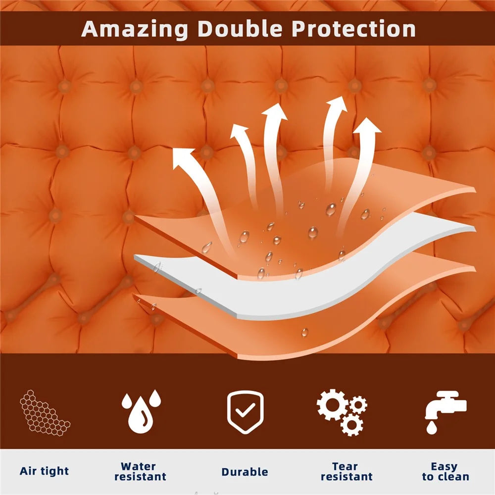 Wave Shape Design Outdoor Camping Mat Foot Stepping Inflation Portable Waterproof Air Mattress with Pillow - Orange - 4