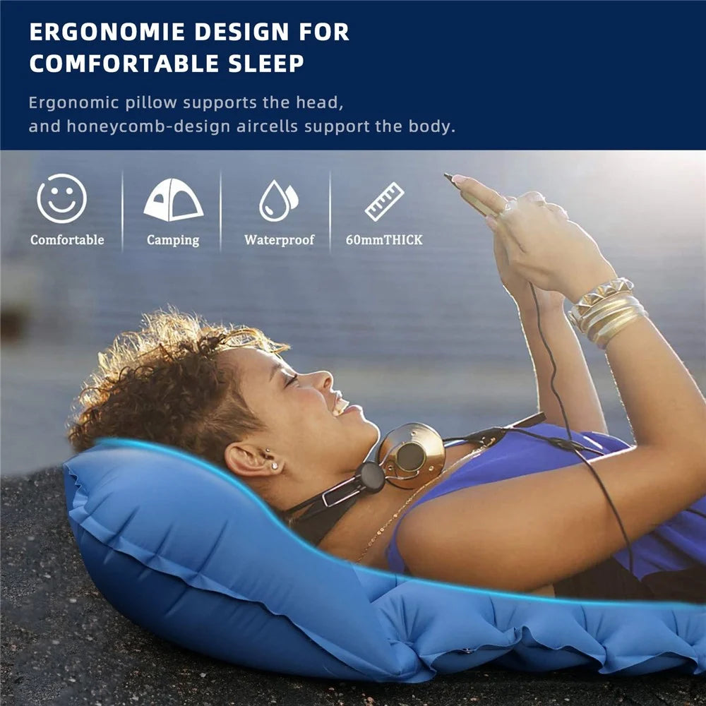 Wave Shape Design Outdoor Camping Mat Foot Stepping Inflation Portable Waterproof Air Mattress with Pillow - Orange - 6