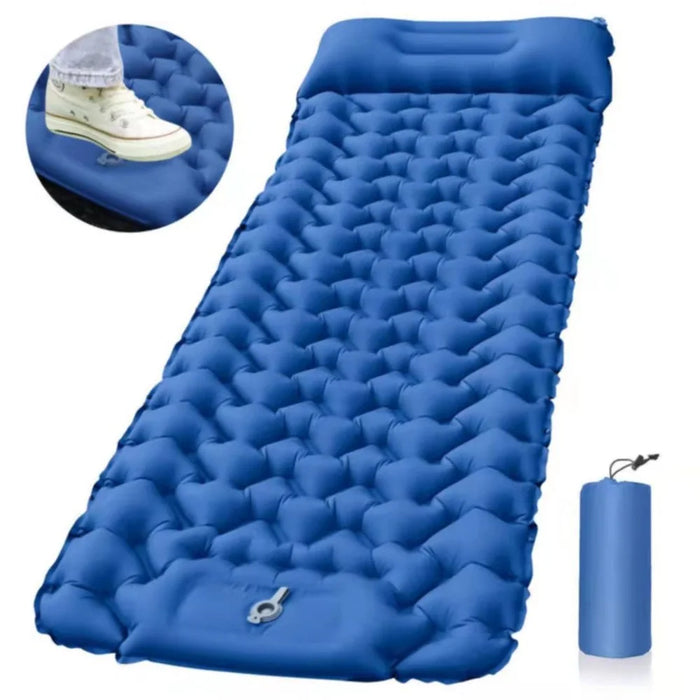 Foot Pump Portable Sleeping Pad Outdoor Camping Hiking Inflatable Air Mattress with Pillow - Blue - 1