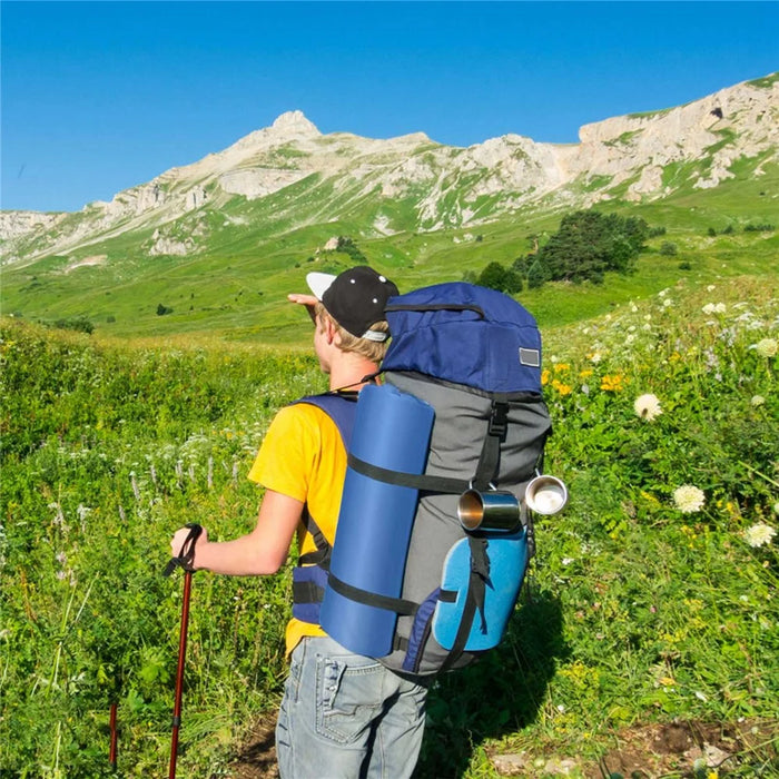 Foot Pump Portable Sleeping Pad Outdoor Camping Hiking Inflatable Air Mattress with Pillow - Blue - 2