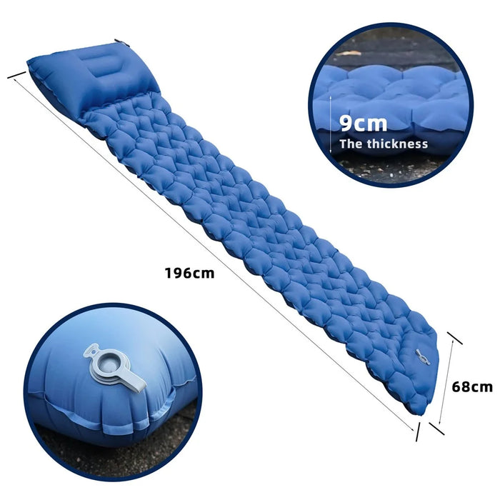 Foot Pump Portable Sleeping Pad Outdoor Camping Hiking Inflatable Air Mattress with Pillow - Blue - 6
