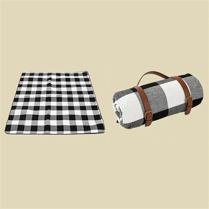 1409 150x200cm Portable Outdoor Moisture-proof Picnic Mat Camping Hiking Lawn Mat Carpet - Black / Grey / White Grid - 2