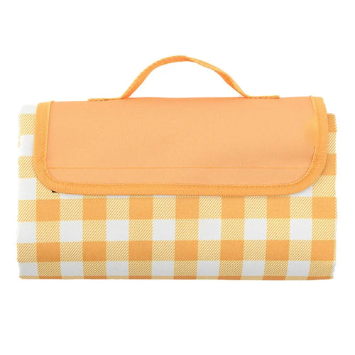 0210 145x200cm Portable Outdoor Camping Picnic Mat 600D Oxford Cloth Waterproof Lawn Beach Mat - Yellow Grid - 1