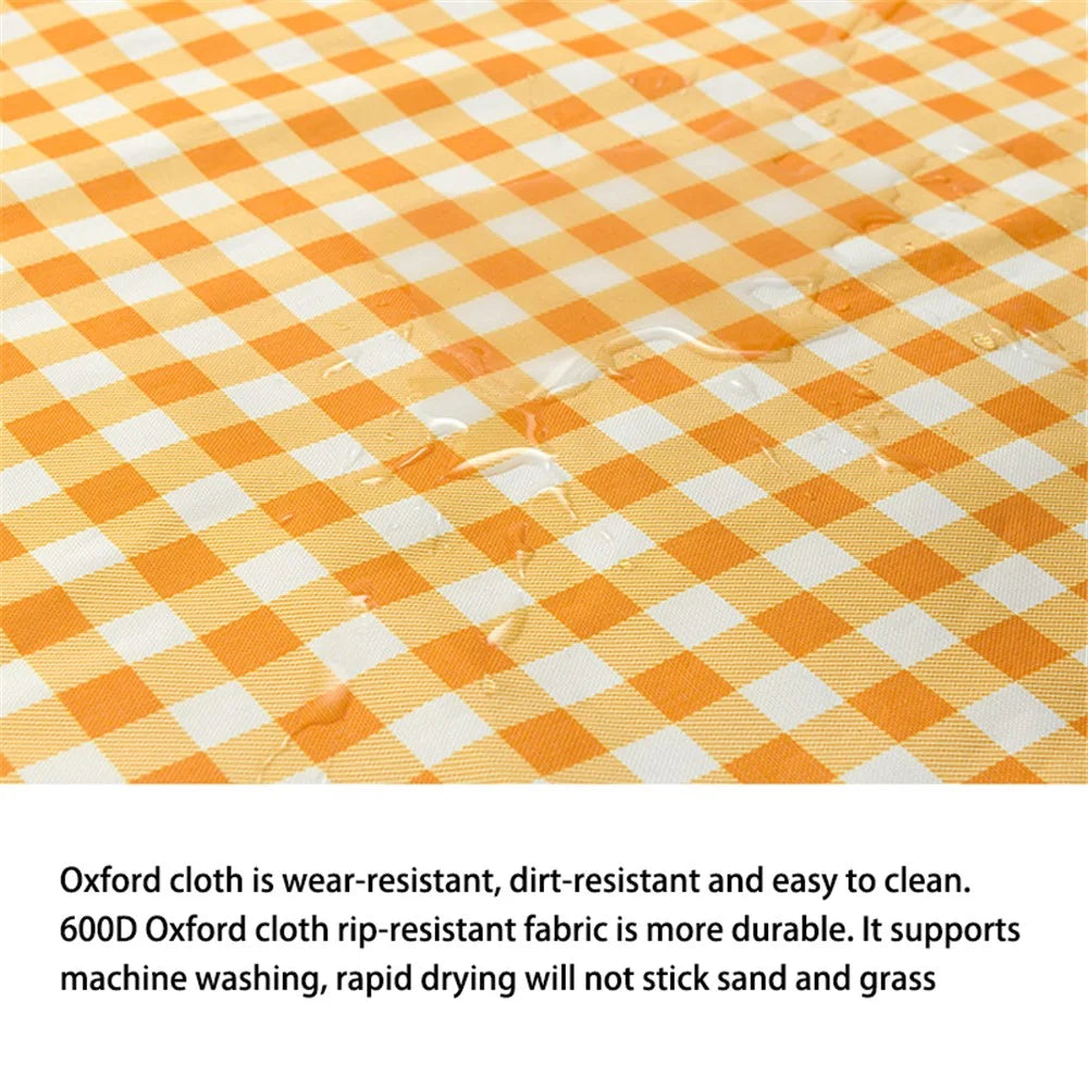 0210 145x200cm Portable Outdoor Camping Picnic Mat 600D Oxford Cloth Waterproof Lawn Beach Mat - Yellow Grid - 2