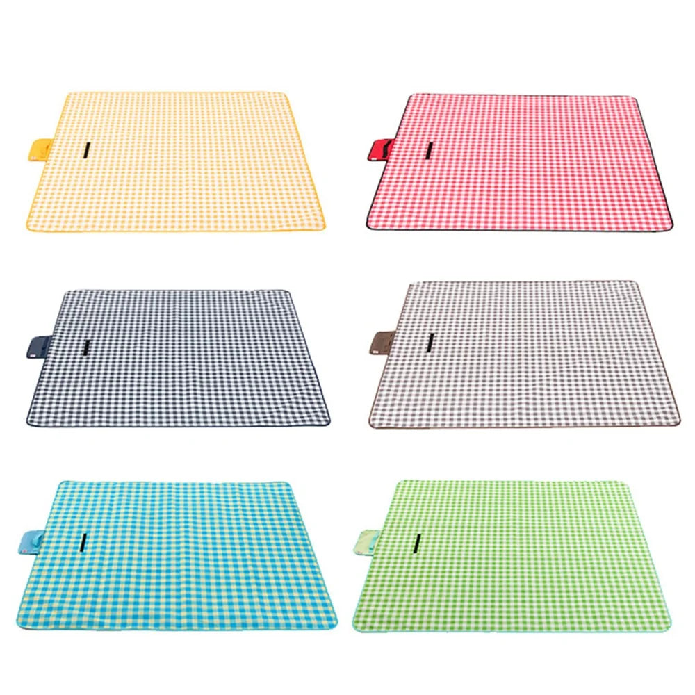 0210 145x200cm Portable Outdoor Camping Picnic Mat 600D Oxford Cloth Waterproof Lawn Beach Mat - Yellow Grid - 5