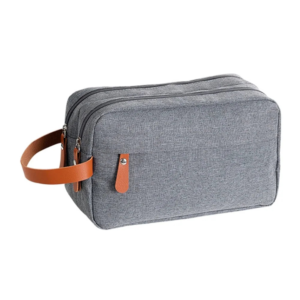 Portable Men Toiletry Wash Bag Cationic Fabric Dual Layer Travel Handbag Organizer - Grey - 1