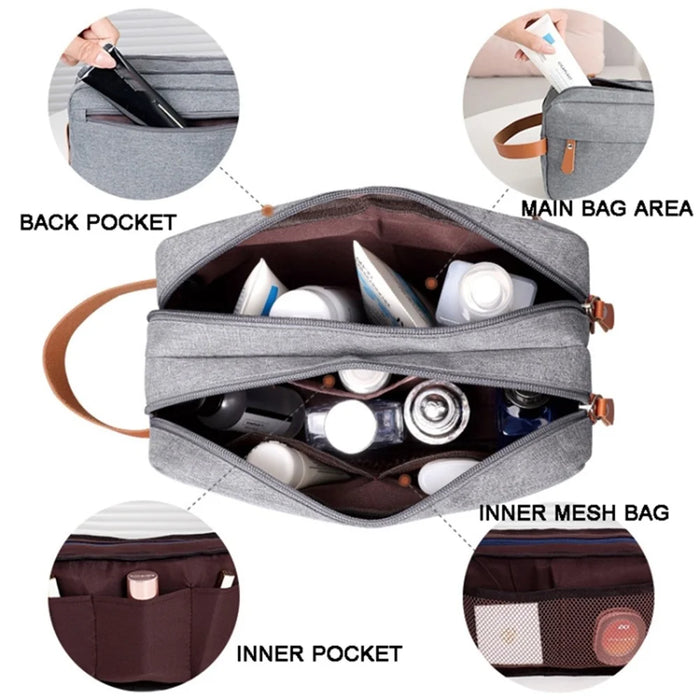 Portable Men Toiletry Wash Bag Cationic Fabric Dual Layer Travel Handbag Organizer - Grey - 2