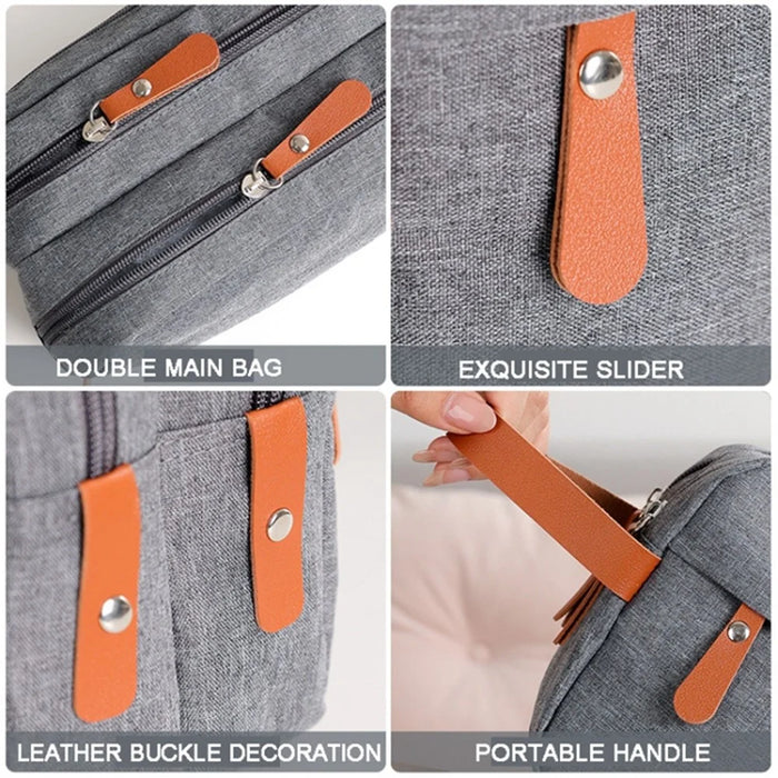 Portable Men Toiletry Wash Bag Cationic Fabric Dual Layer Travel Handbag Organizer - Grey - 4