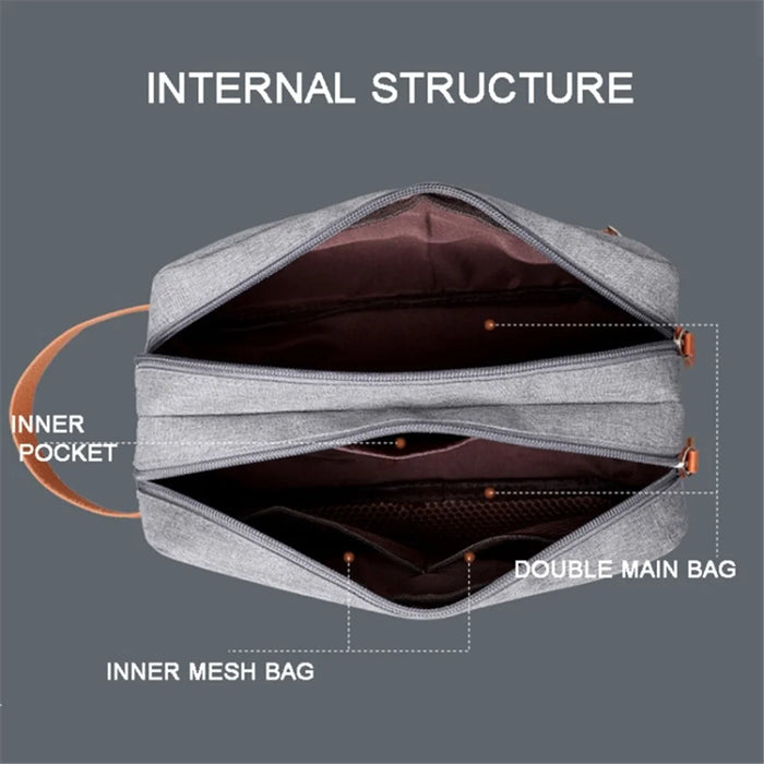 Portable Men Toiletry Wash Bag Cationic Fabric Dual Layer Travel Handbag Organizer - Grey - 5