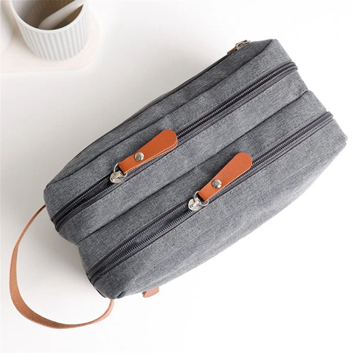 Portable Men Toiletry Wash Bag Cationic Fabric Dual Layer Travel Handbag Organizer - Grey - 7