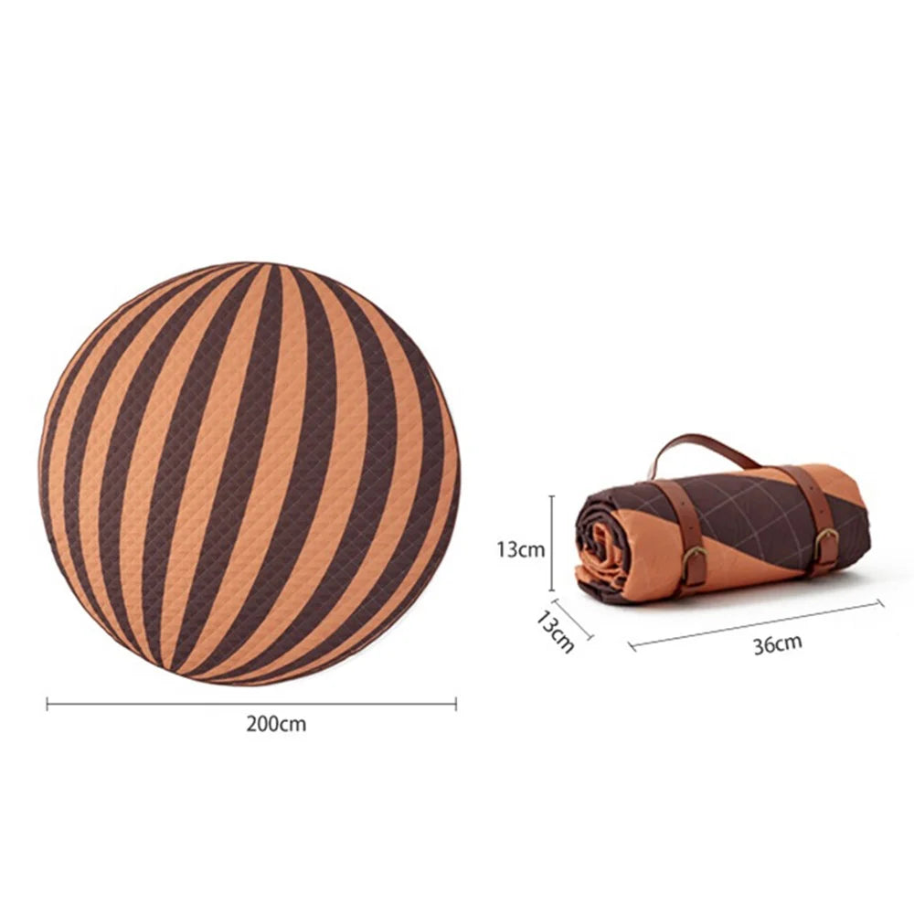 200cm Round Moisture-proof Picnic Mat Outdoor Camping Carpet with Webbing Strap - Autumn - 5