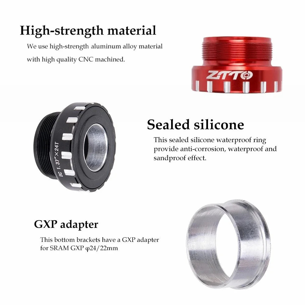 ZTTO BB109 Acrylic+Aluminum Alloy Bike Press-In Bottom Bracket Bearing Threaded BB - Red - 3