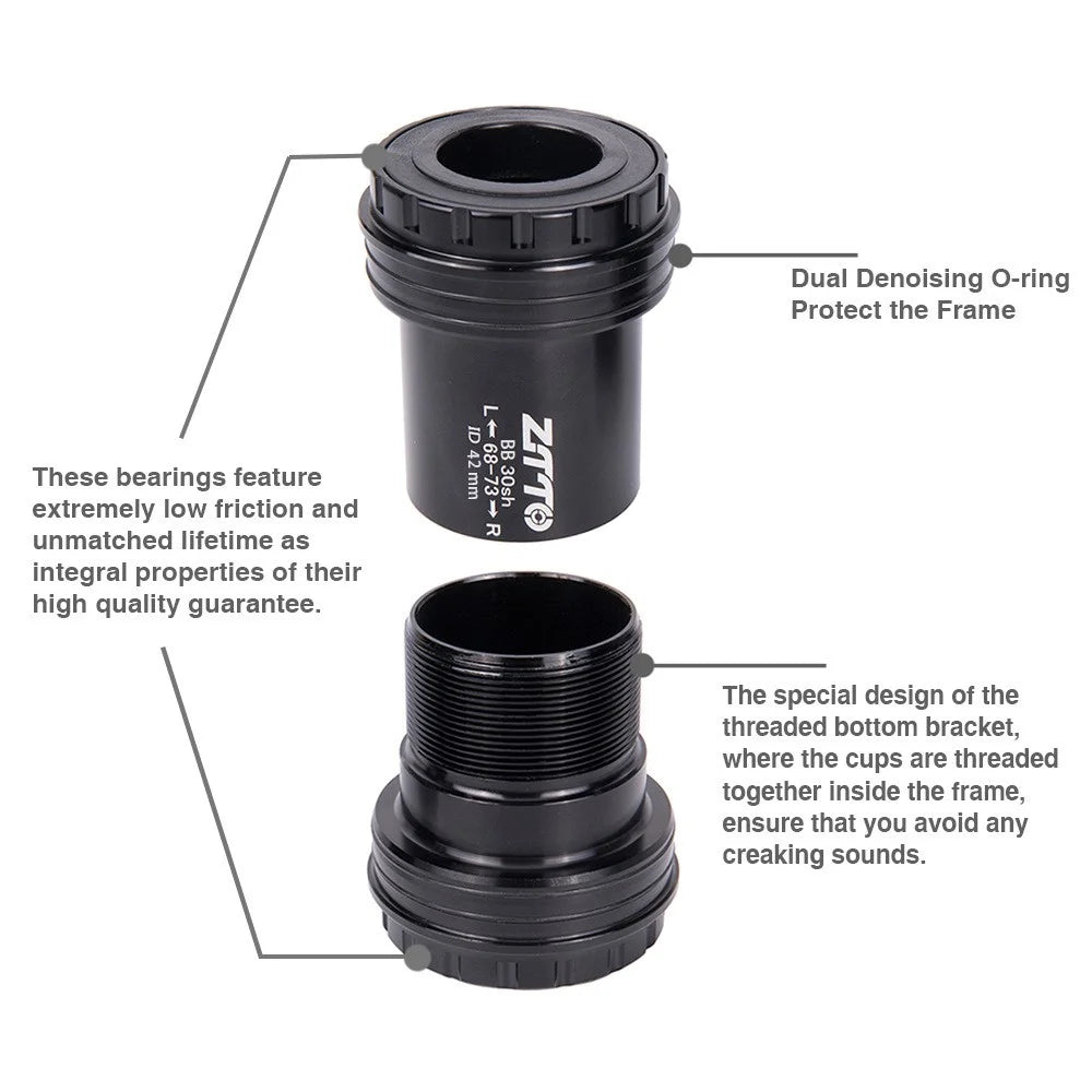 ZTTO BB30sh Bicycle Press Fit Bottom Bracket Axle for SRAM GXP / Shimano / FSA 24mm Spindle Crankset - Ceramic Black - 2