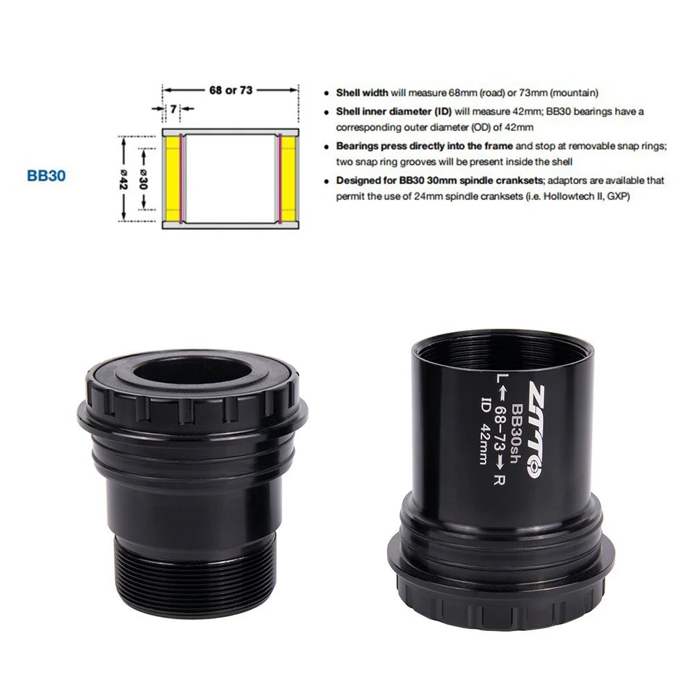 ZTTO BB30sh Bicycle Press Fit Bottom Bracket Axle for SRAM GXP / Shimano / FSA 24mm Spindle Crankset - Ceramic Black - 3